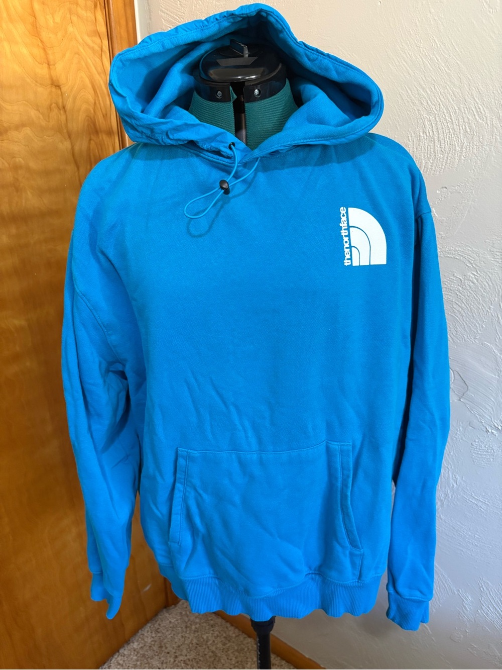 The North Face Bright Turquoise Blue Pullover Hoodie with White Logo